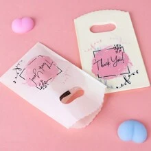 Set de 45 bolsas de regalo de plástico con rayas pequeñas, con asa y estampado de "Gracias" para el empaquetado de joyería, vuelta al colegio, Día de San Valentín