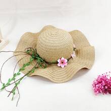 1pc Women's Flower Decorated Woven Straw Hat With Wide Brim And Adjustable Headband For Sun Protection, Suitable For Daily Outings, Beach, Vacation, Etc. Various Colors Available Boho Valentine's Day Valentines - Multicolor - View 8