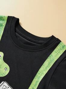 Young Boy Casual Short Sleeve T-Shirt Set, Cartoon Dinosaur Pattern Print, Summer Fashion, 2pcs Short Sleeve T-Shirt And Shorts - Multicolor - View 3