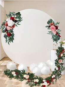 3Pcs/Set Artificial Eucalyptus Willow Garland With Flowers 1Pc 6FT With Wedding Arch Flowers Floral 2Pcs Swag Arrangements, Wedding Table Garland With Flowers Handcrafted Wedding Centerpieces Table Runner Swag For Rehearsal Dinner Bridal Shower Outdoor Decor - 紅色 - 查看 4