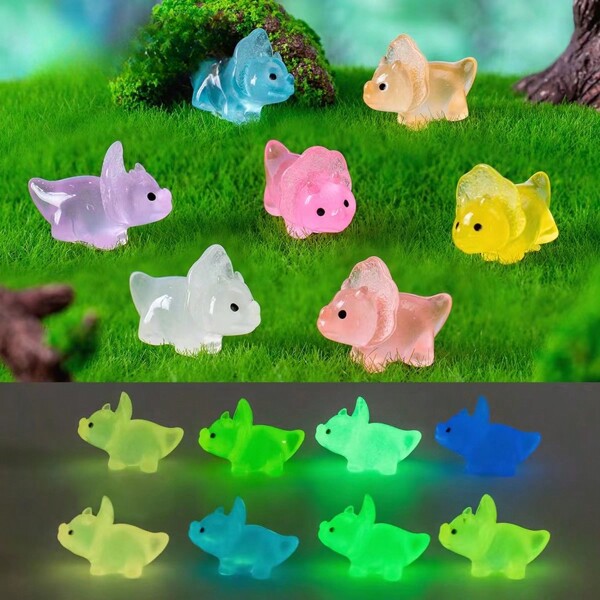 Cute Jurassic Realistic Dinosaur Action Figure, Diy Miniature Scene, Cartoon Glowing Resin Accessory, Desktop Night Light, Children's Luminous Toy, Mini Triceratops (1.5cm High, 2.1cm Long), Mixed Color Shipping, 5pcs/10pcs [1pc], Great Gift For Kids