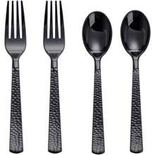 400PCS Resuable Black Plastic Spoons And Forks - Black Plastic Silverware Set Forks And Spoons Black Cutlery - 200 Black Forks, 200 Black Spoons For Party, Birthday, Wedding, For Christmas Party - Black - View 1