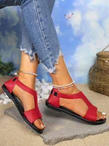 Durable Flat Faux Leather Sports Sandals - Non-Slip & Versatile Outdoor Slides For Beach & Casual Wear