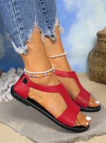 Durable Flat Faux Leather Sports Sandals - Non-Slip & Versatile Outdoor Slides For Beach & Casual Wear