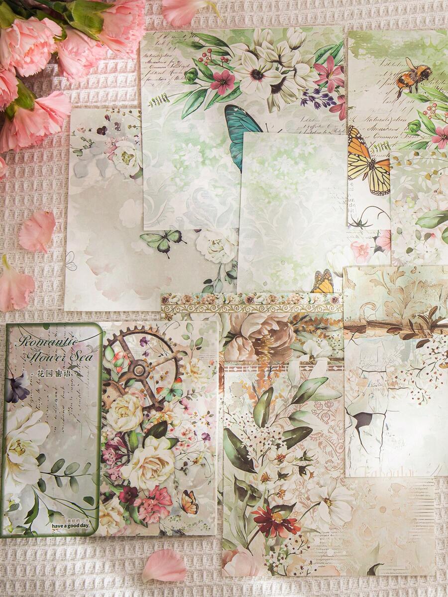 50入組浪漫花海主題紙張套裝,適用於花卉主題日誌、diy禮品包裝 - 彩色 - 查看 1