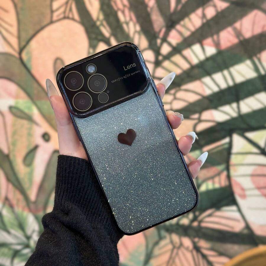 1 个渐变心形手机壳,带大窗口,兼容苹果和三星 - 黑色 - 查看 1