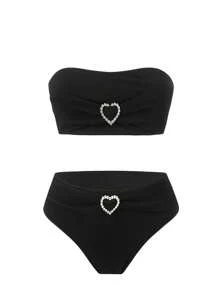 Women Small Bust New Style Hot Springs Bathing Bikini Separates Set Summer - Black - View 1