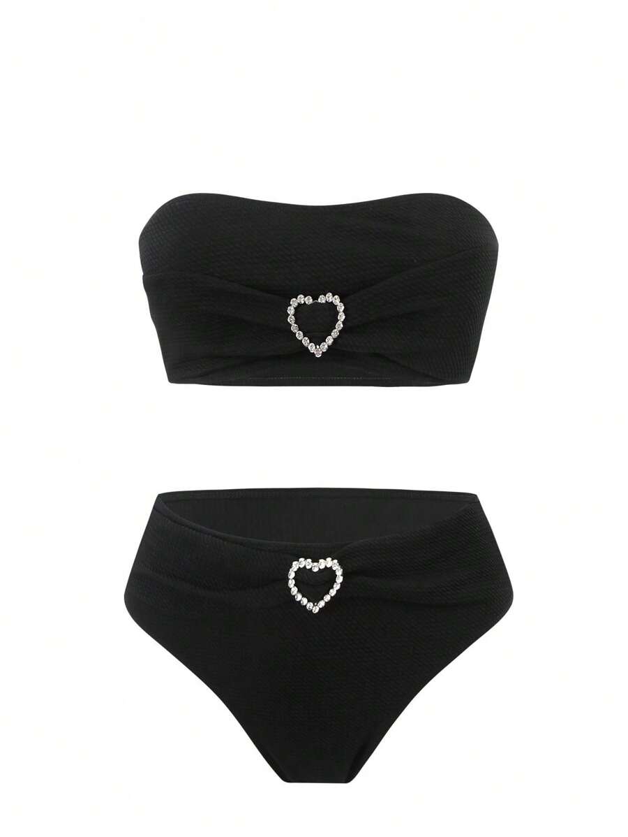 Women Small Bust New Style Hot Springs Bathing Bikini Separates Set Summer - Black - View 1