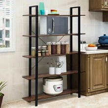 5-Tiers Bookshelf Industrial Bookcases Metal Frame Shelf Stand - Brown - View 2