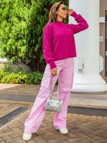 Women Knit Tops - thược dược hồng - Xem 2