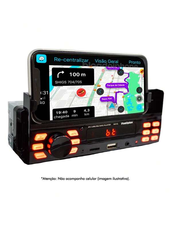 Mp3 Som Automotivo Suporte Para Celular Bluetootch Sd Usb Fm