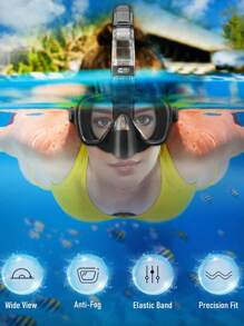 Half Face Snorkel Mask - Foldable, Dry Type, Multifunctional Snorkel Mask With 180° Panoramic View, Anti-Fog & Leak-Proof, Suitable For Adults With Camera Mount Diving Equipment, Beach Essentials, Beach Accessories, Pool Float - Black - View 9