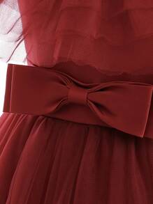 Young Girl Six-One Children's Day Performance Dress With Bowknot & Puffy Skirt, Ideal As Birthday Gift - Burgundy - View 7