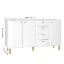 Furchen Aparador Entrada Recibidor, Aparador Cocina, Aparador Salon, Mueble Entrada Recibidor, con 4 cajones, 3 puertas, Blanco, 140x40x80 cm