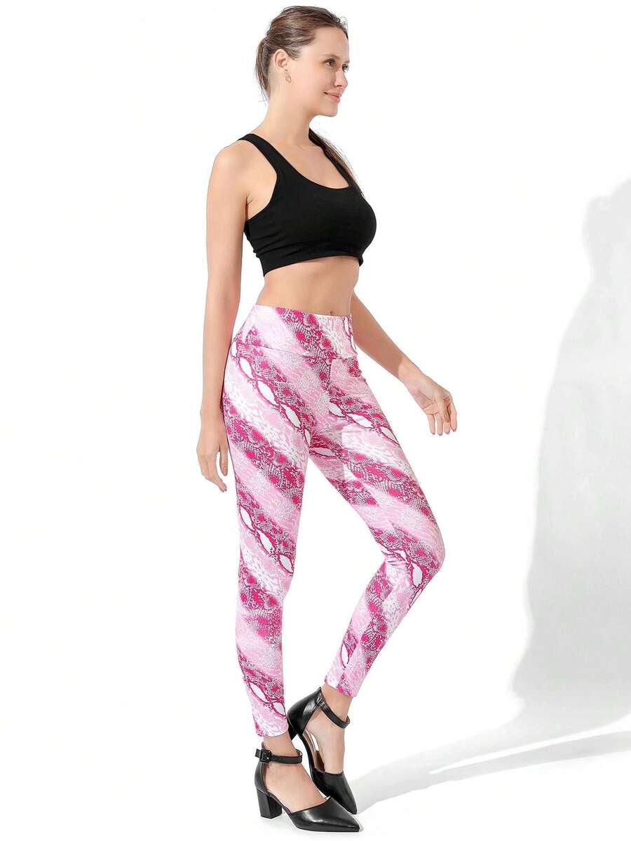 新款高腰彈性印花運動緊身褲，適用於運動、跑步、瑜伽和休閒穿著，可以塑造和提升您的身體形象 - 彩色 - 查看 1