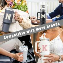 4-Piece Cup Accessories Set, Fits 30 And 40 Oz Cups, Includes 2 Silicone Straw Covers, Letter Name ID Handle Charm And Self-Adhesive Fuzzy Letters - Style 1 - View 3