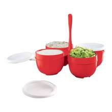 Salsera Convoy Blossom Tupperware con 4 compartimientos de 250 ml y tapas sello hermetico - Rojo - Ver 1