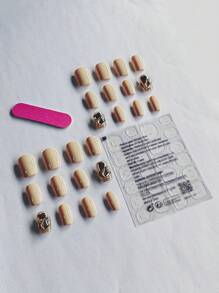 Upgrade Your Look Instantly! 24pcs Short Square Milky White Glitter Rhinestone Japanese Style False Nails Set Including 1 Jelly Glue And 1 Nail File - Multicolor - View 4