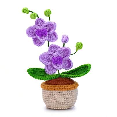 1套迷你蝴蝶兰盆栽装饰钩编套件，毛线球手工DIY（配件颜色随机）