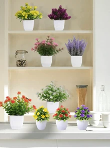 4件套迷你花盆，人造迷你盆栽植物雕像，人造桉树盆栽仿真植物，适用于微型花园户外装饰，也可用于家居、办公室、农舍、浴室、桌子、架子等室内装饰 - 彩色 - 查看 5