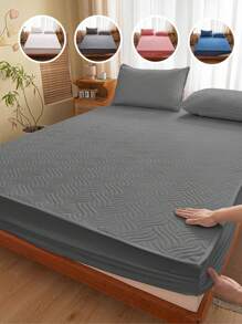 1pc Waterproof Quilted Mattress Protector, Mattress Cover, Bedroom Bedding, Mattress Pad, Solid Color Simple Style Bedsheet, Suitable For All Seasons And Bed Sizes, Machine Washable, Great For Holiday Gift, Gray - Grey - View 1