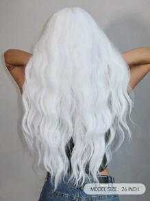 26英寸長的白色瀏海波浪捲合成假髮,適用於女性日常、角色扮演及派對等活動 - 白色 - 查看 6