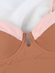 Đồ bơi Polovedo chính thức gợi cảm cổ chữ V đơn sắc chắp vá - Màu Khaki - Xem 4