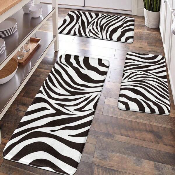 1pc Zebra Pattern Anti-Fatigue Floor Mat, Suitable For Bathroom, Kitchen, Entryway, Hallway, Garden, Multiple Sizes Available