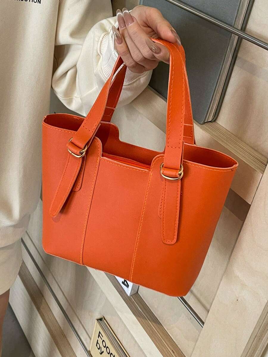 A Fashionable Solid Color Minimalist Bucket Bag With Shoulder Crossbody Bag, Suitable For Women's Handbag Wallet Shopping