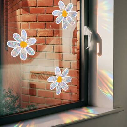 Floral Daisy Stained Glass Window Film Sunlight Decor Static Cling Self Adhesive Wallpaper Sticker For Window Glass And Showcase Decoration, Stickers, Wall Decal, Vinyl Decal For Home Decorations, Spring Decoration Items Refresh Your Home, Festival Decoration Stickers Gifts Birthday Graduation