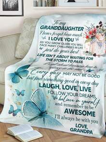 1pc Custom Name Blanket To My Granddaughter Blanket, Personalized Granddaughter Birthday Gifts, Wedding Gifts From Grandma, Grandpa, Butterfly Flowers Printed Flannel Blanket, To My Granddaughter Blanket For All Season, Soft And Comfortable Blanket, Suitable For Bedroom Bed, Sofa, Office Multi-Purpose Throw Blanket, Outdoor Canmping Travel, Cozy To My Granddaughter Blanket, Perfect For Cuddling, Picnics, And Relaxing Moments, Holiday Gift Blanket For Granddaughter - Multicolor - View 3