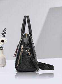 PLANEE Bộ 2 túi da giả thời trang và thanh lịch dành cho nữ: Túi đeo chéo họa tiết cá sấu và túi xách, Khóa từ, Trang trí tua rua, Bộ cặp đi học, Di động, Cổ điển thường ngày, Thường ngày công sở, Dành cho nữ sinh viên đại học, Nhân viên văn phòng, Đại học, Hoàn hảo cho văn phòng, Trường tiểu học, Quà tặng Ngày của Mẹ tuyệt vời nhất từ trước đến nay - màu đen - Xem 6