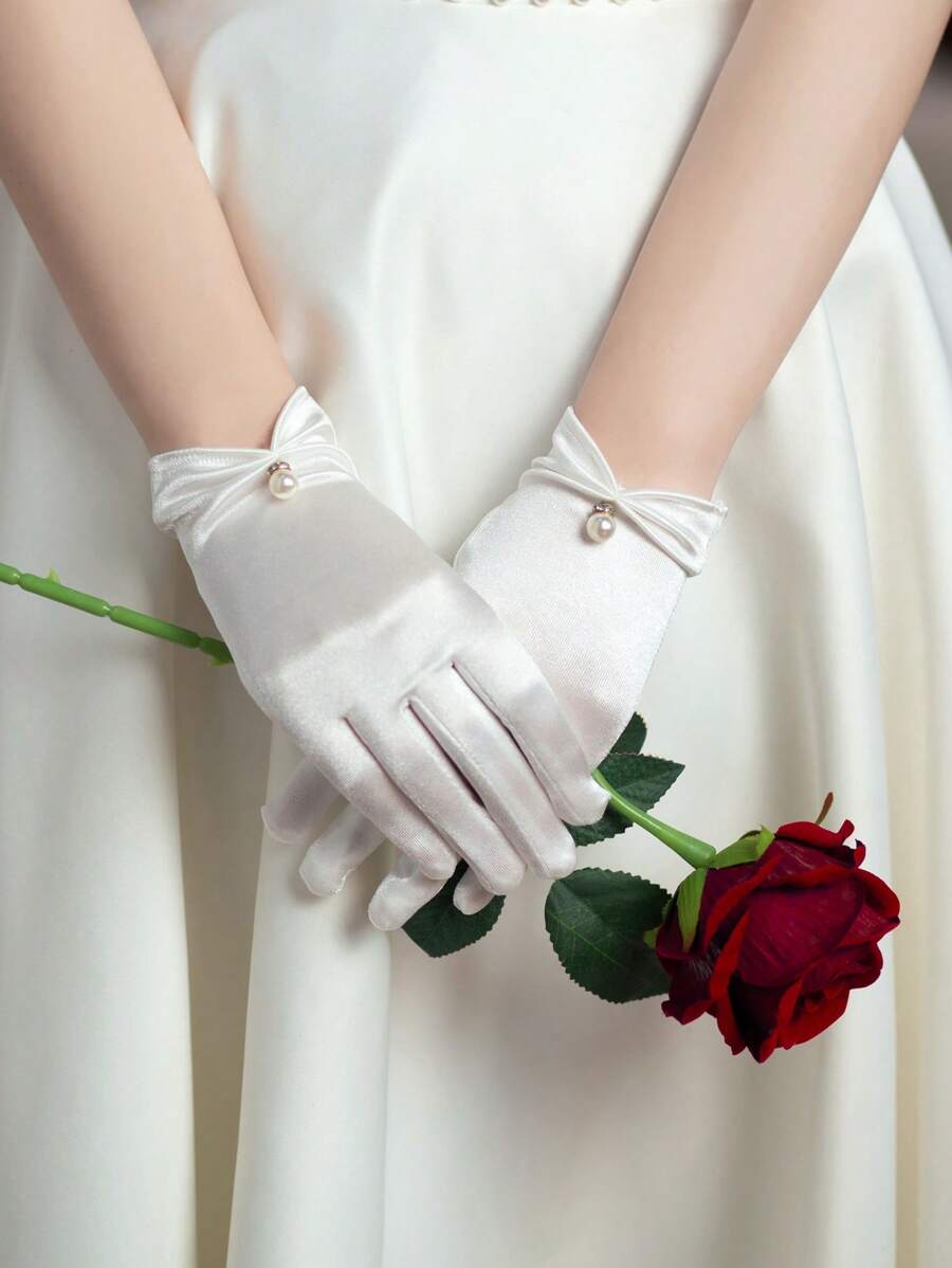 Guanti Senza Dita In Raso E Pizzo Con Paillettes – Eleganti E Sexy Per Sposa O Feste A Tema – Taglia Unica