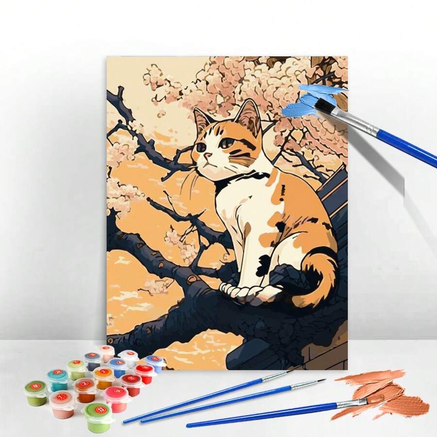 1 Miếng Khung trang trí Số Bức tranh sơn dầu Cây mèo Hoa anh đào Sơn Số Thú vật tranh sơn dầu Nếp gấp Nhà  Đồ trang trí - Nhiều màu - Xem 1