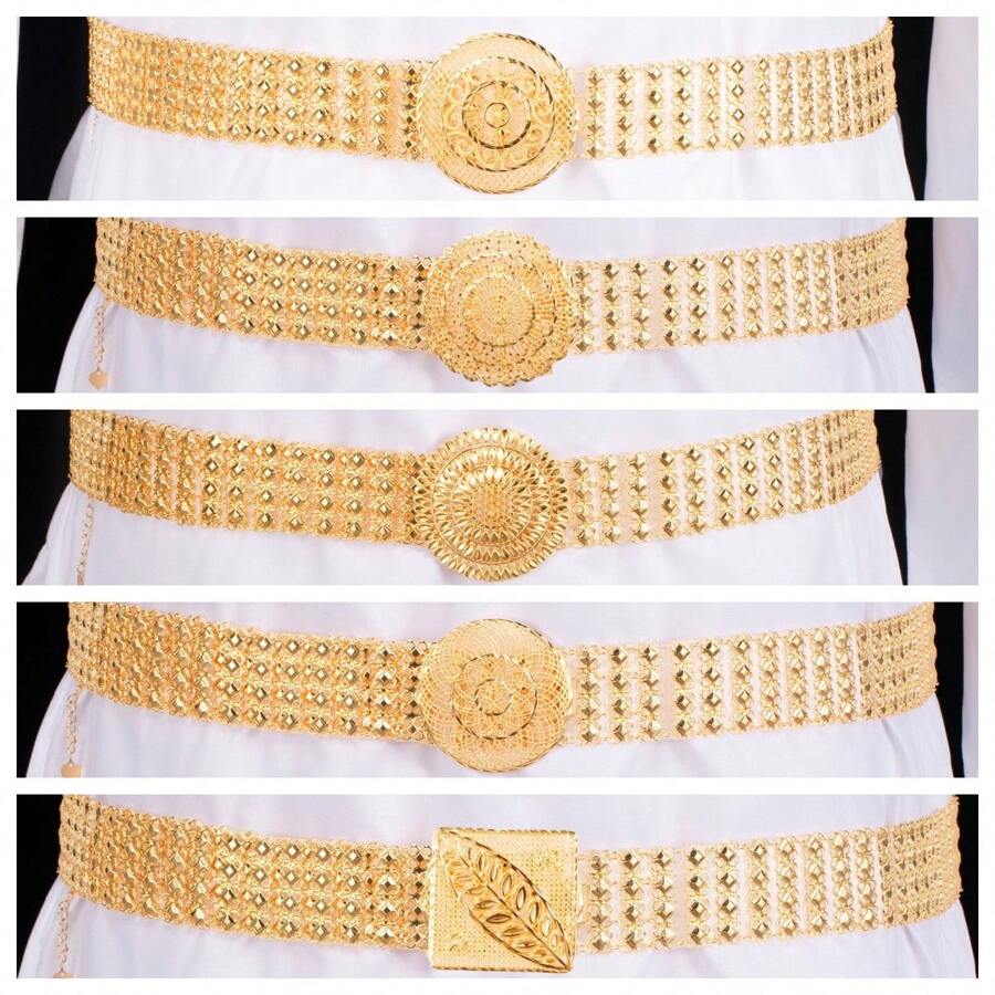1pc 18K+ Gold Plated Geometric & Floral Engraved Waist Chain, Unisex, Suitable For Weddings, Celebrations, Gifts For Lovers, Brothers, Fathers, Symbolizing Strength And Elegance