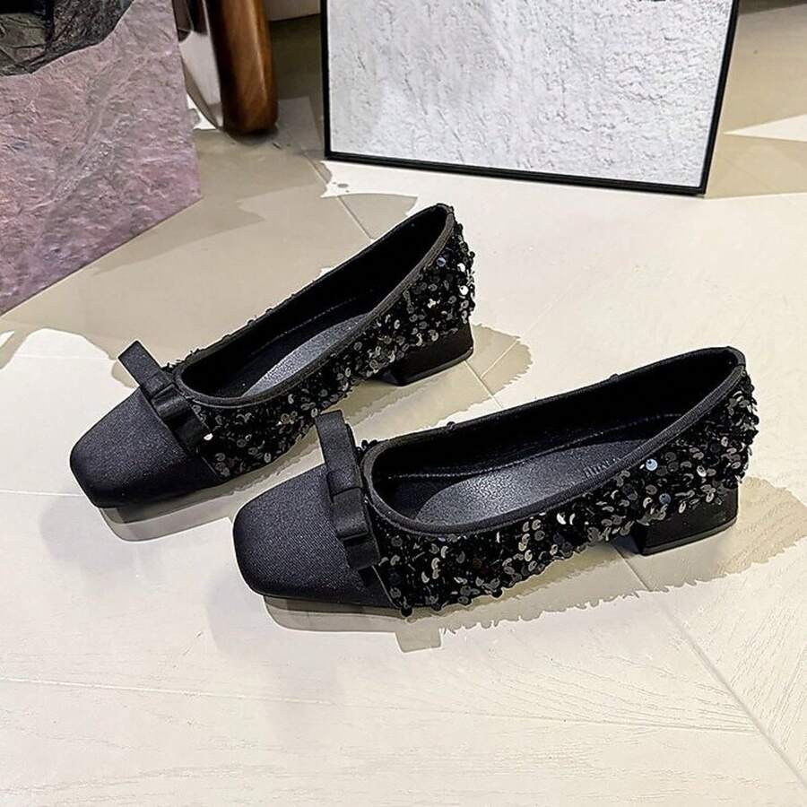 Giày bệt nữ mũi vuông lấp lánh thanh lịch