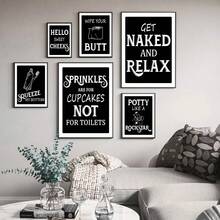 Bathroom-Themed 6-Canvas Art Set: Vintage Design, Funny Quotes & Sayings, Perfect Gift For Home Decor In Living Room, Kitchen & More Art Wall - Multicolor - View 9