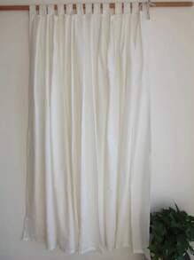 1入簡約日式客廳/書房白色亞麻混紡系帶上掛窗簾 - 白色 - 查看 3