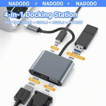 USB C 轉 HDMI VGA 適配器 4 合 1 USB C 集線器轉換器，帶 HDMI 端口 4K、100W PD、USB 3.0 端口、供電端口 兼容 MacBook Pro/MacBook Air/iPad Pro/Dell XPS Thunderbolt 3 端口 - 灰色 - 查看 2