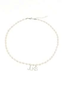 1pc Personalized Fashion Faux Pearl Custom Name Necklace, Capital Letter Necklace For Women, Minimalist Text Jewelry, Valentine's Day Gift, Bridesmaid Gift, Christmas Gift, Mother's Day Gift, Gift For Her - Silver - View 6