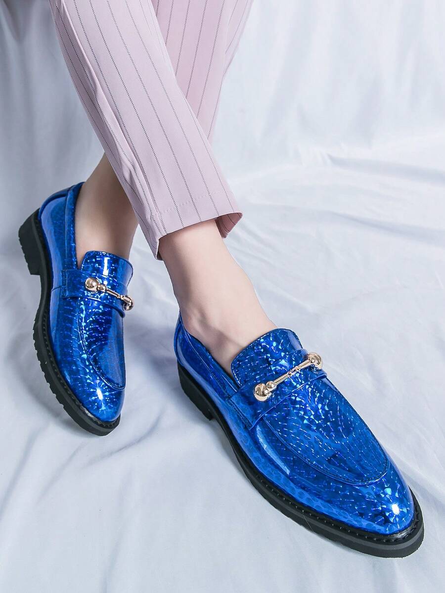 Men's Flashy Versatile Holiday Style Formal Shoes, Silver/Blue Color, Wedding Shoes - Blue - View 1