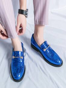 Men's Flashy Versatile Holiday Style Formal Shoes, Silver/Blue Color, Wedding Shoes - Blue - View 3