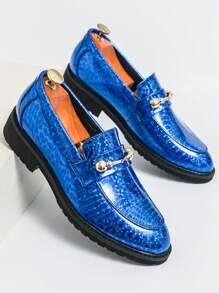 Men's Flashy Versatile Holiday Style Formal Shoes, Silver/Blue Color, Wedding Shoes - Blue - View 2