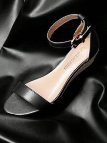 Women'S Wedge Sandals Open Toe Buckle Ankle Strap Comfortable Work Wedding Party Pumps Heel Sandals Dressy Summer Shoes - 麻底鞋/黑色/PU - 查看 6