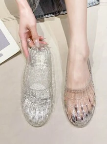 女士果冻透明底柔软镂空速干透气凉鞋，抗菌防臭防滑轻便室内/室外拖鞋，适用于浴室、沙滩、夏季、时尚新设计