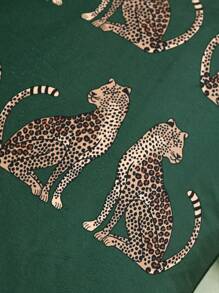 1pc Leopard Print Fringed Floral Lace Crafted Pillow Case Made Of Dutch Plush, Without Pillow Core, Suitable For Sofa Bedroom Decoration, All Seasons - Green - View 7