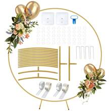 Bases Estructura Arco Para Globos Decoración Soporte Aro2.2m 1 pieza de arco redondo de metal dorado para decoración de bodas al aire libre, soporte de globos con marco circular para decoración de fondo, estante de flores con forma de arco, adecuado para todas las celebraciones y fiestas - Dorado - Ver 3