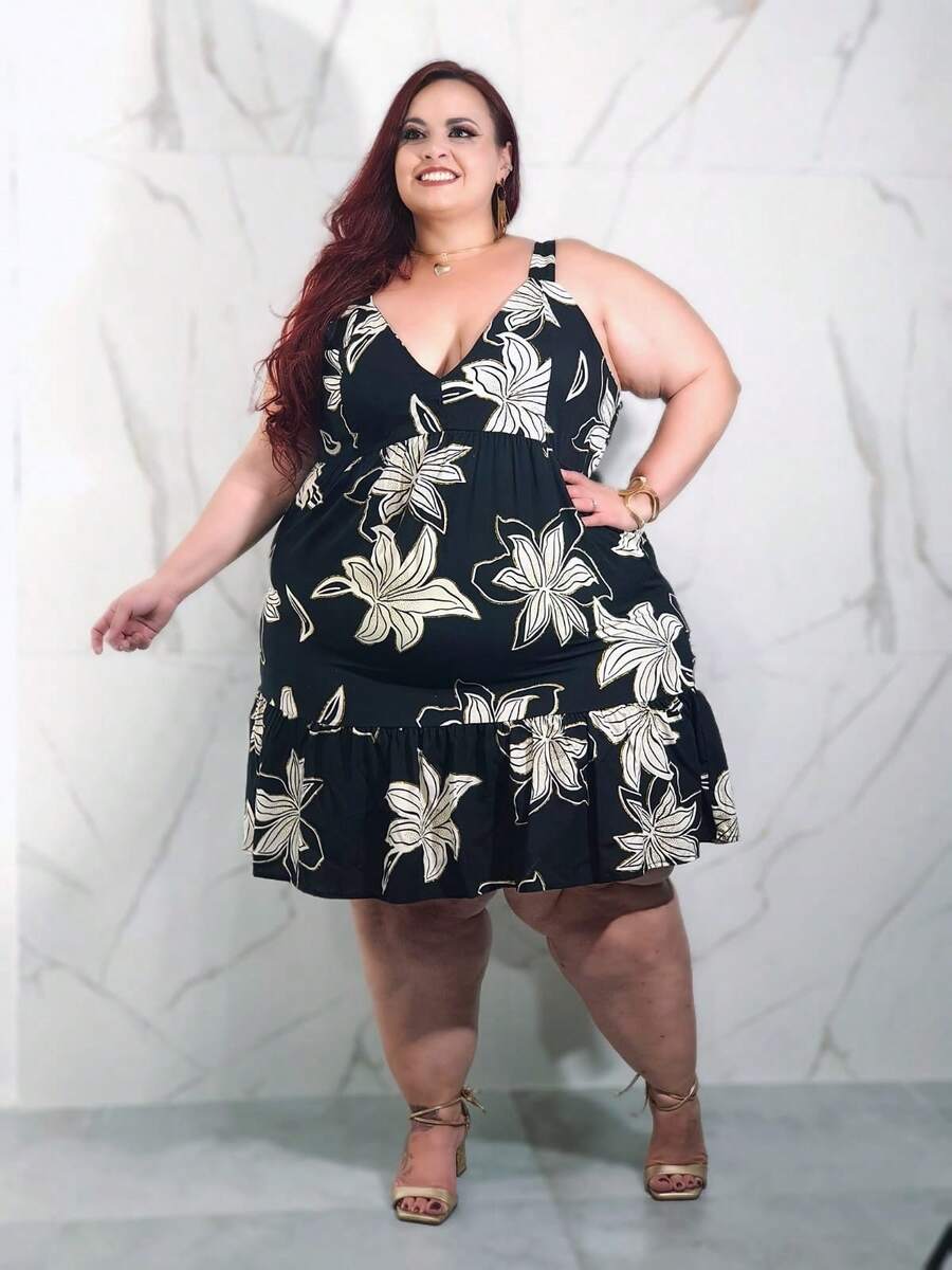 Plus Size Dresses - 我更喜歡深色印花(隨機發貨) - 查看 1