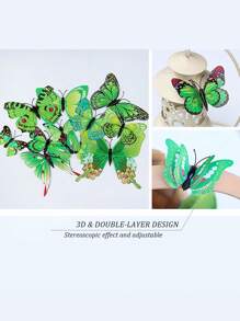 24pcs/Pack 3d Magnetic Butterfly Wall Stickers For Festive And Romantic Decoration, Party & Daily Use - Green - View 4