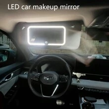 1pc White Led Three-Color Car Visor Makeup Mirror With Lights And Comb, Suitable For Car Sun Visor - White - View 2